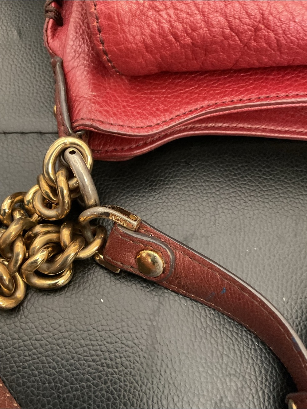 MCM Burgundy Red Pebbled Leather Crossbody with Gold Hardware - Picture 7 of 9